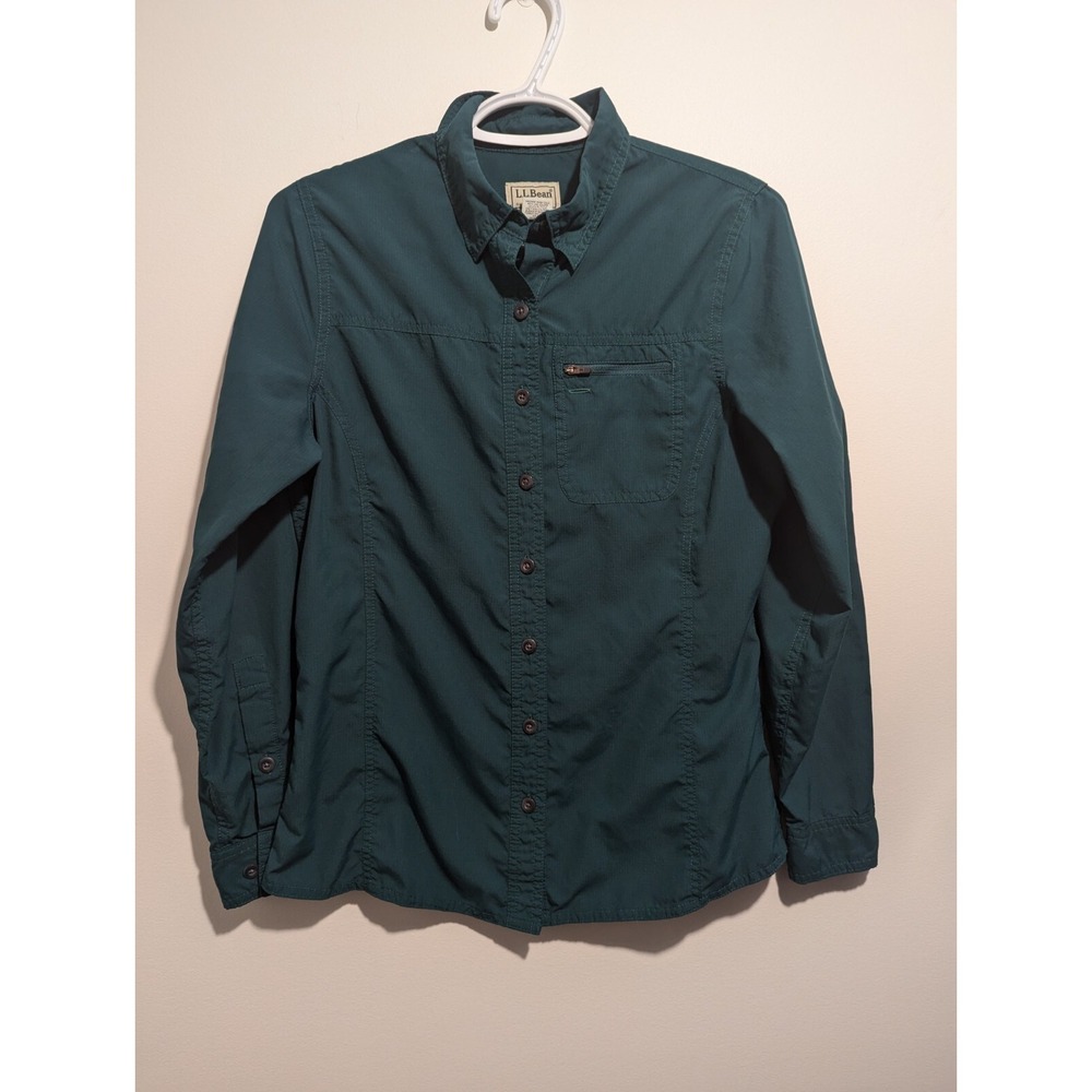L.L. Bean Women's Button Front Shirt‎ Long Sleeves Green Hiking Outdoor XS